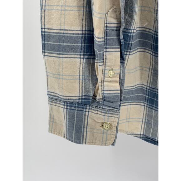 GAP Men's Blue-Cream Plaid Button-Up Long Sleeve Standard-Fit Oxford Shirt SZ L - Picture 8 of 10